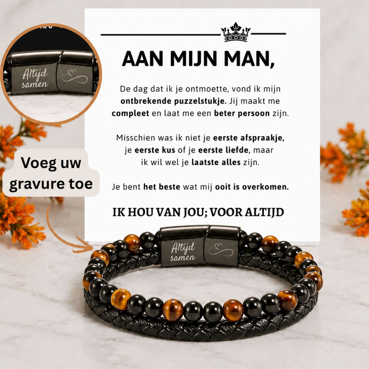 Gepersonaliseerde - Tijgeroog armband NEW