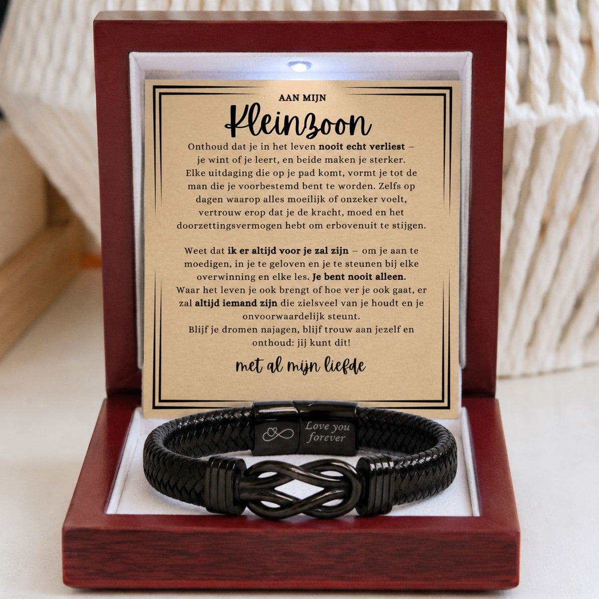 Aan mijn Kleinzoon -Zwart Infinity armband - Met al mijn liefde