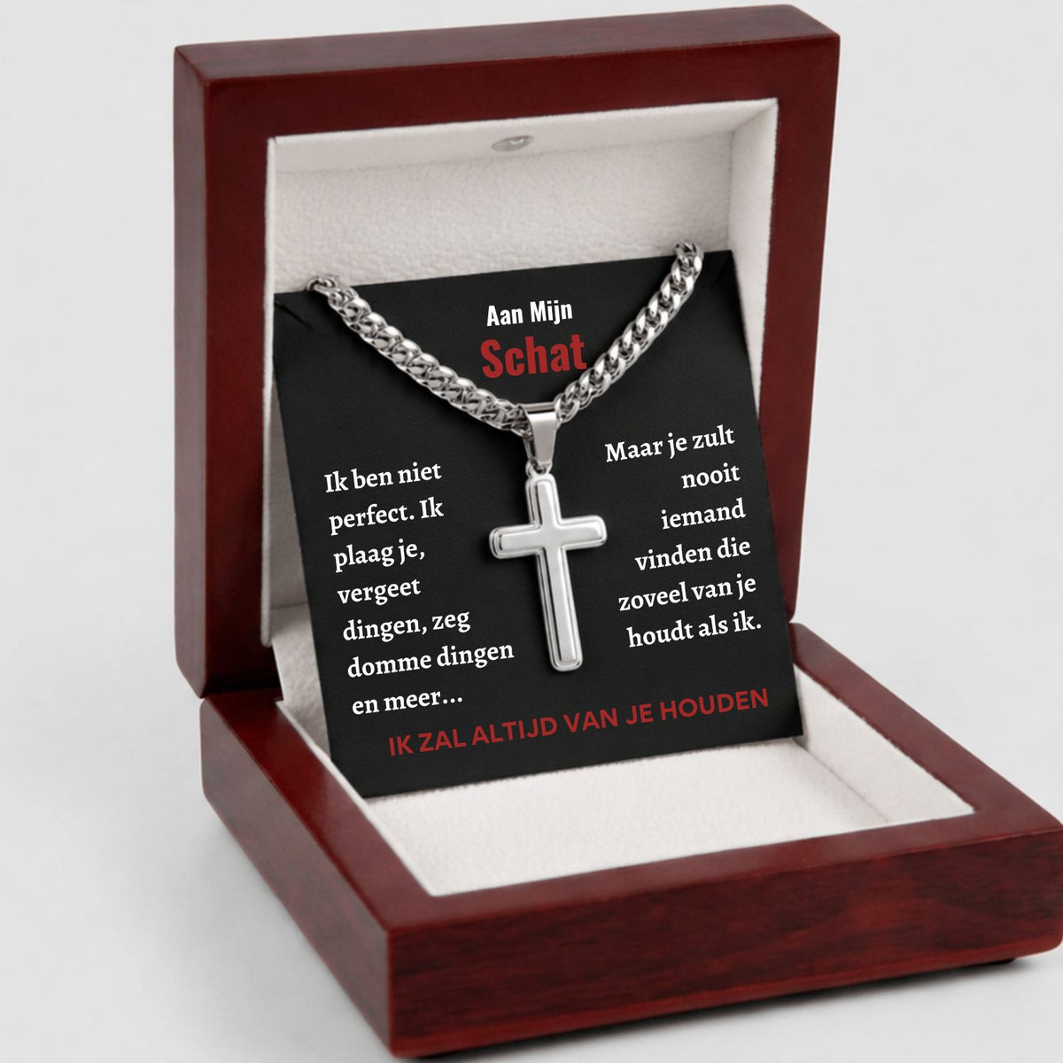 To My Love engraved cross necklace with gift packaging