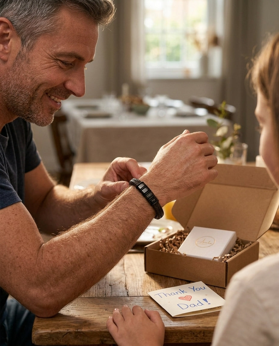 Engraved bracelet in gift box with message card