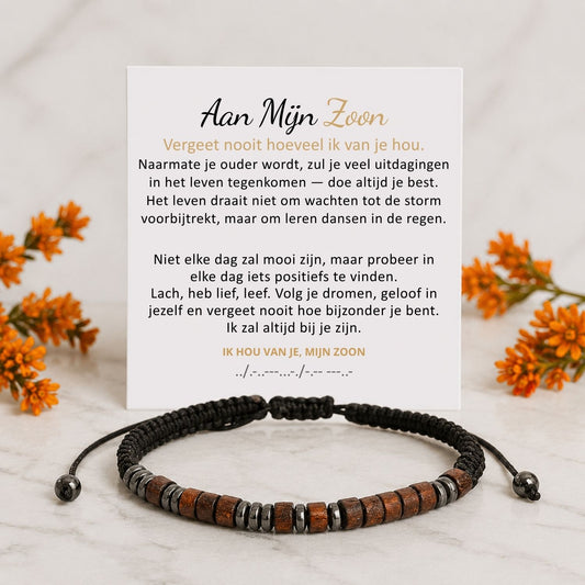 Aan mijn Zoon- 'I Love You' Morse code armband