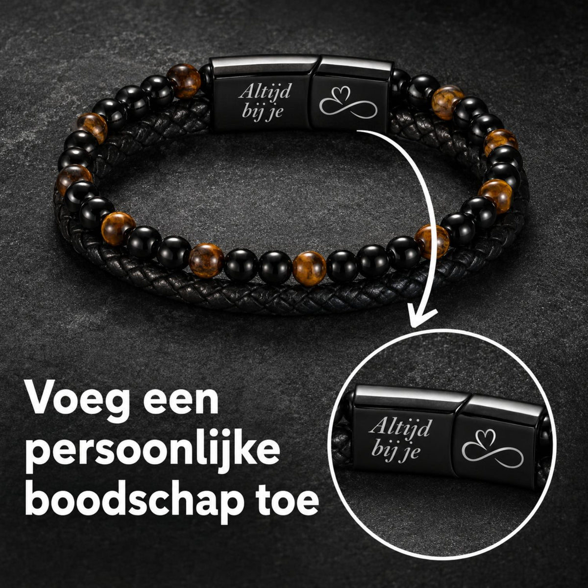 Gepersonaliseerde - Tijgeroog armband NEW