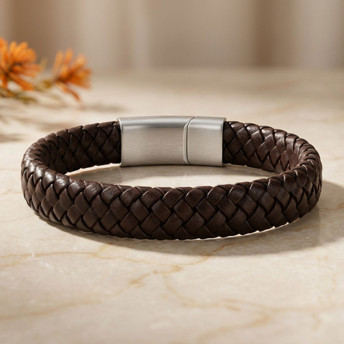 Bruine Gevlochten Armband met Gravure - Voor mijn man