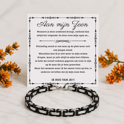 Aan mijn Zoon - Zwarte schakelarmband Verstelbaar