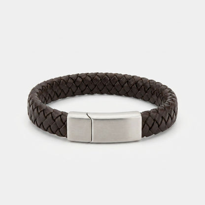 Bruine Gevlochten Armband met Gravure - Voor mijn man