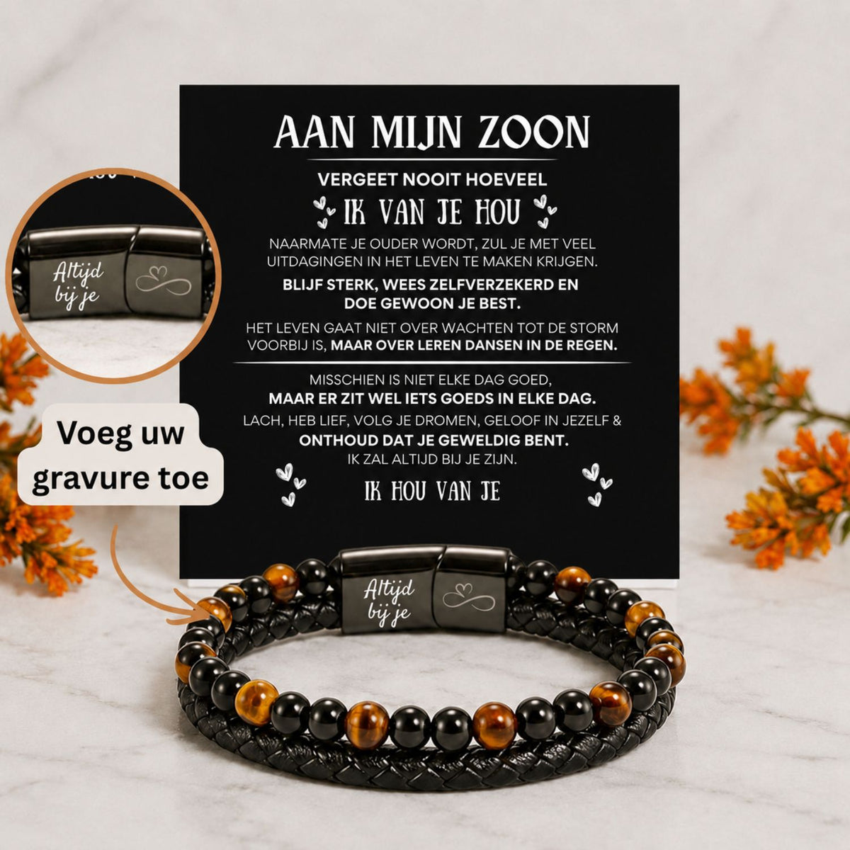 Gepersonaliseerde - Tijgeroog armband NEW