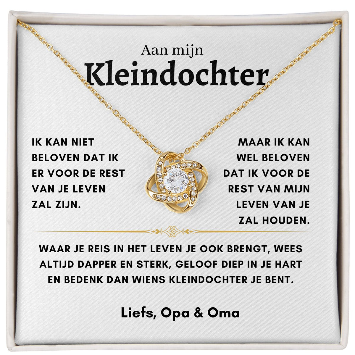 Aan mijn Kleindochter - Liefdesknoop Halsketting - Liefs, Opa & Oma