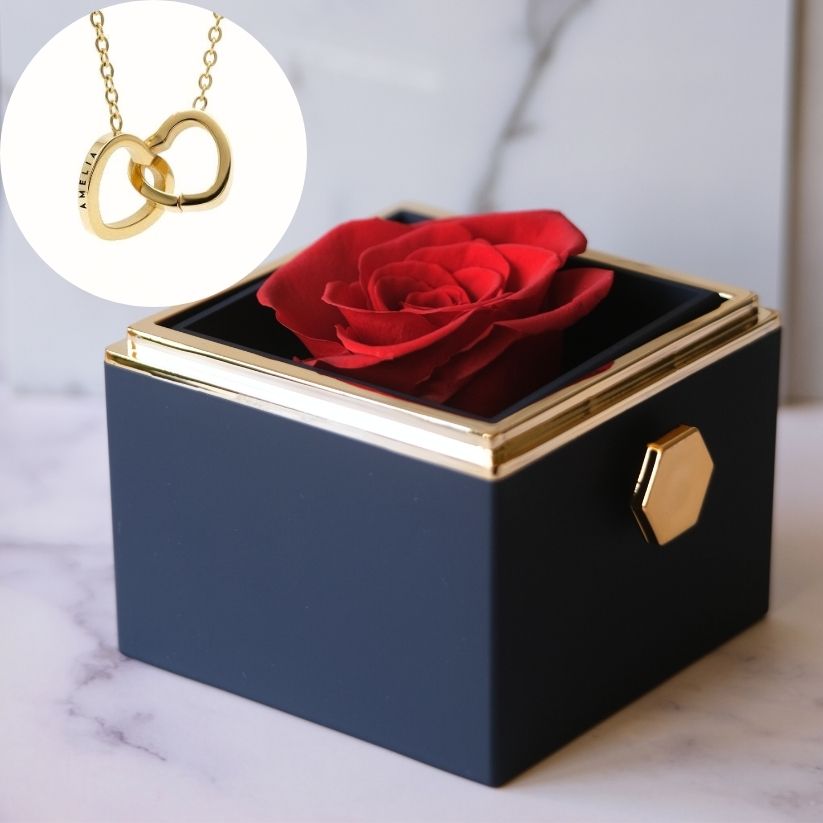 Eeuwige Roos Box - Gepersonaliseerde ketting & Echte Roos - Aan mijn schat