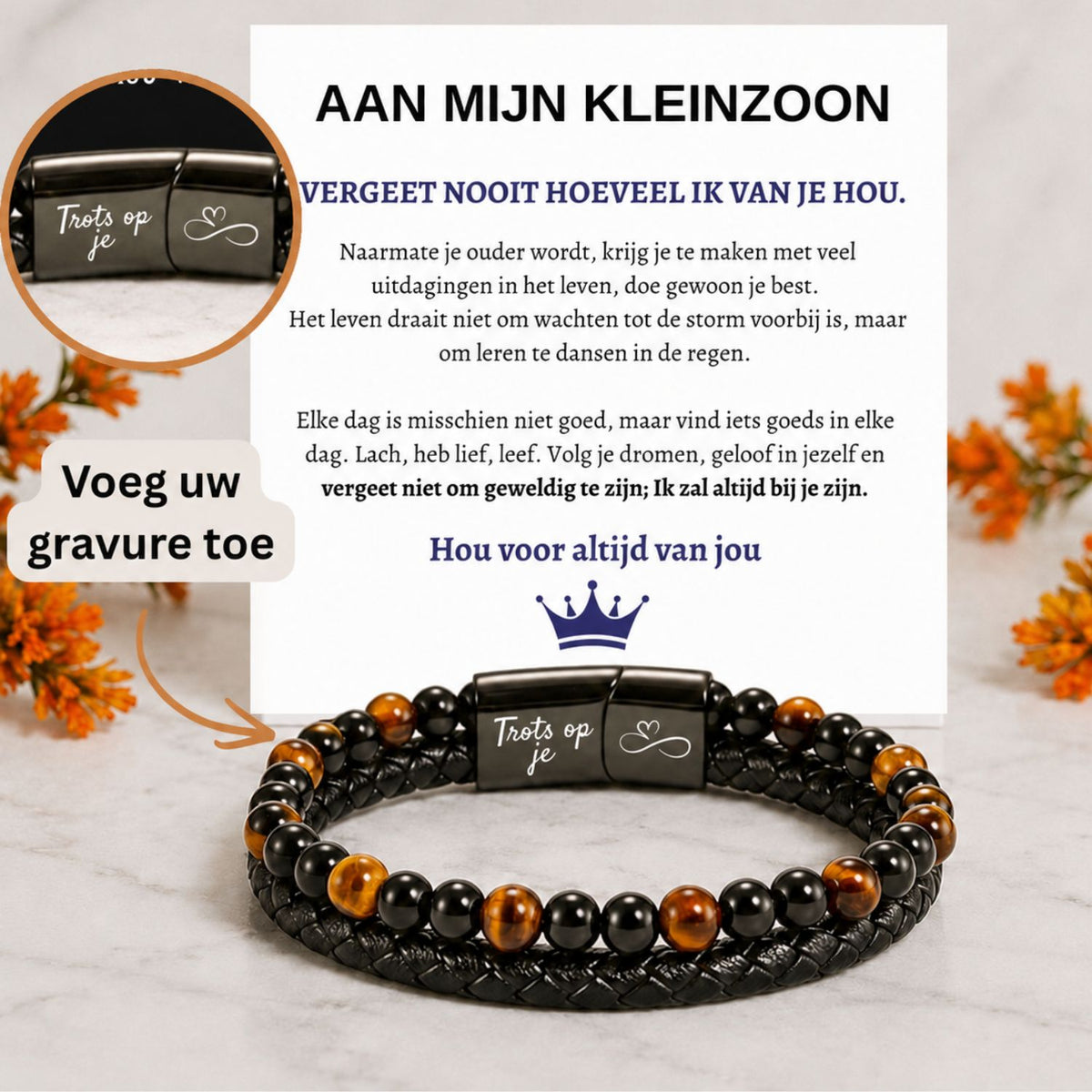 Gepersonaliseerde - Tijgeroog armband NEW