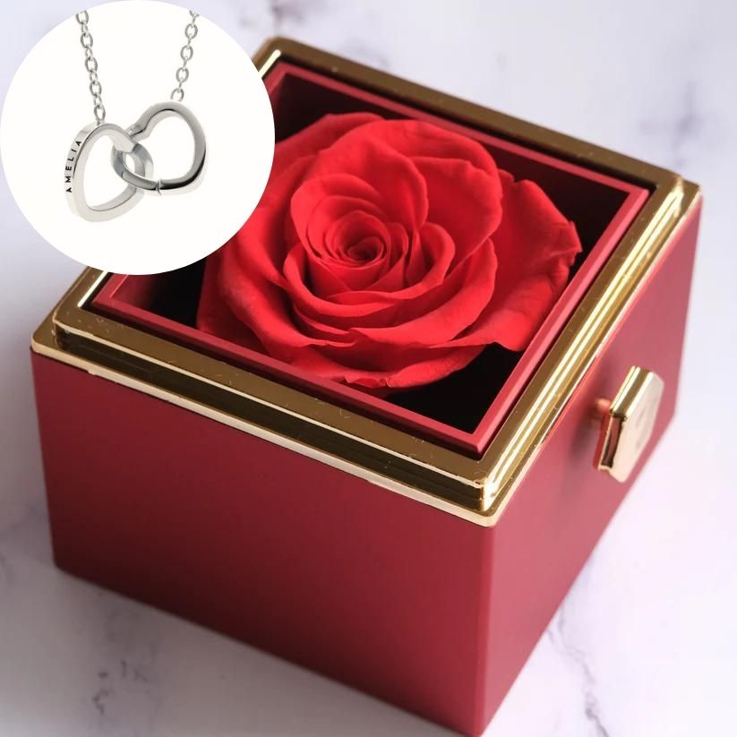 Eeuwige Roos Box - Gepersonaliseerde ketting & Echte Roos - Aan mijn schat