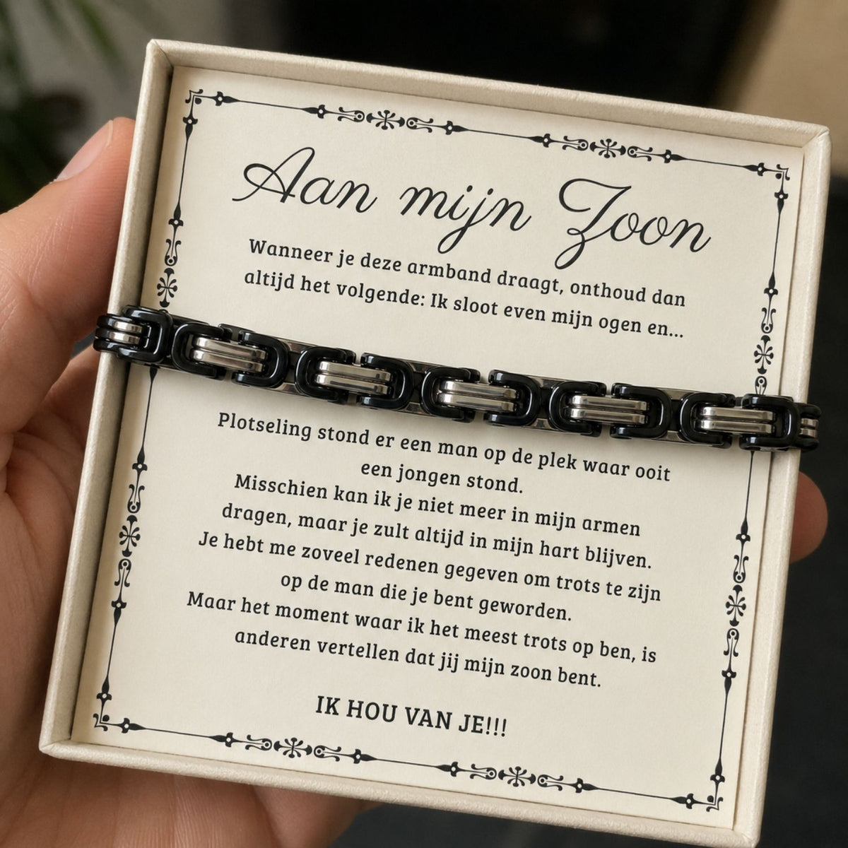 Aan mijn Zoon - Zwarte schakelarmband Verstelbaar