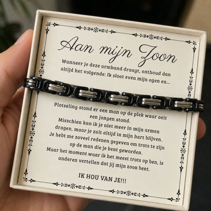 Aan mijn Zoon - Zwarte schakelarmband Verstelbaar