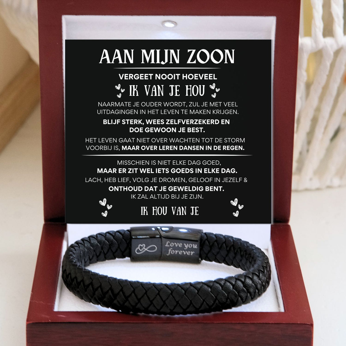 Aan mijn  zoon - Zwarte Gevlochten Armband