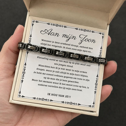 Aan mijn Zoon - Zwarte schakelarmband Verstelbaar