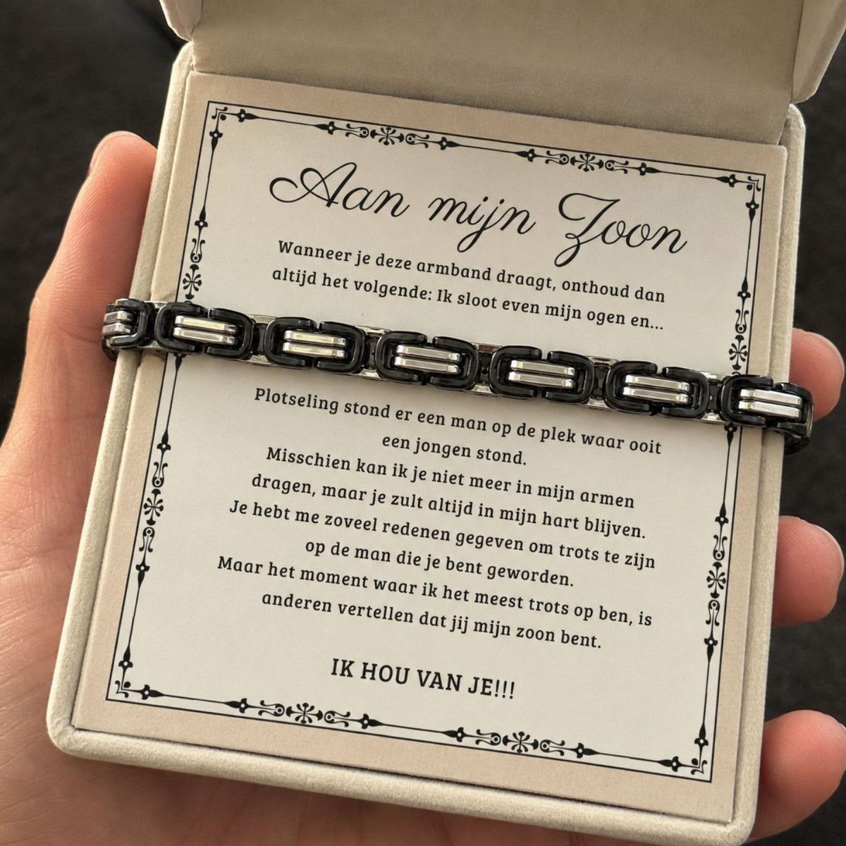 Aan mijn Zoon - Zwarte schakelarmband Verstelbaar