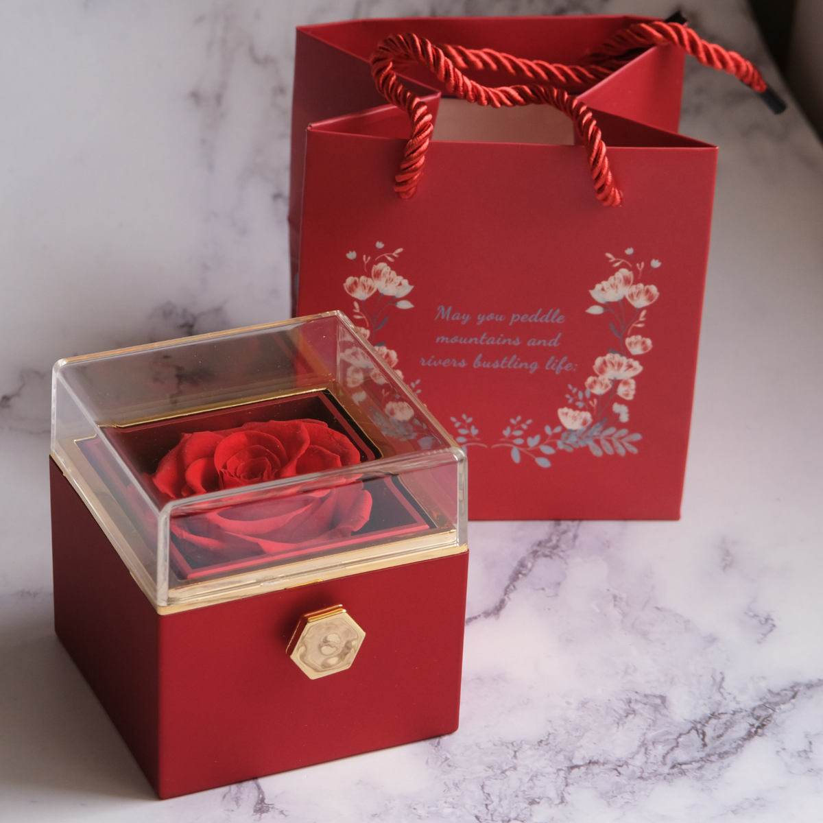 Eeuwige Roos Box - Liefdesknoop Halsketting & Echte Roos