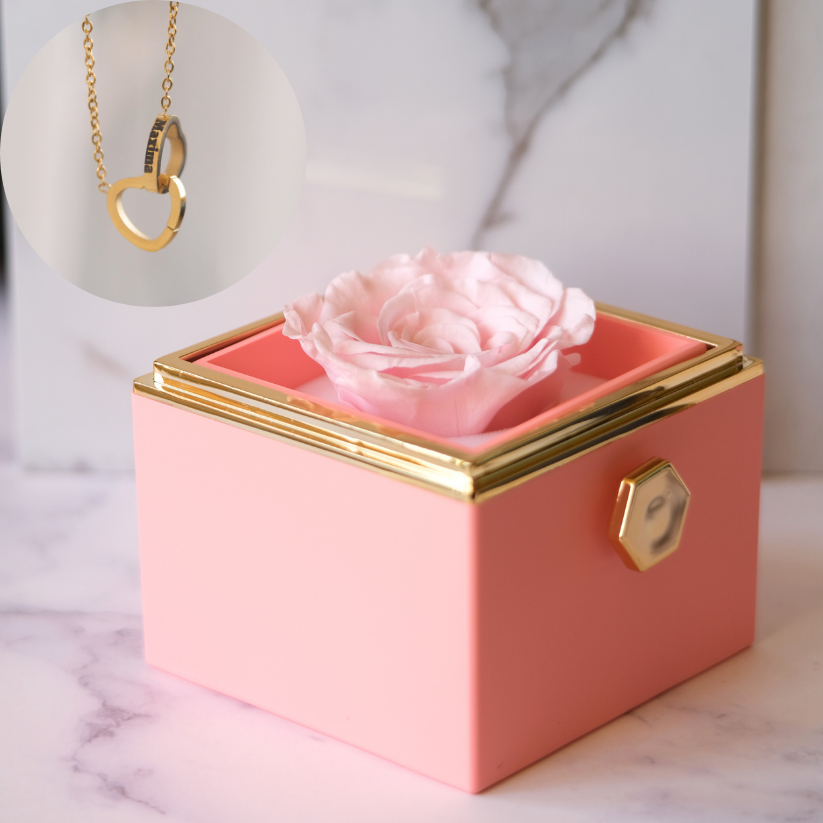 Eeuwige Roos Box - Gepersonaliseerde ketting & Echte Roos