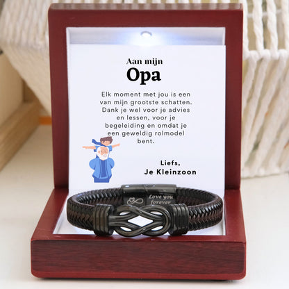 Aan mijn Opa - Zwart infinity armband