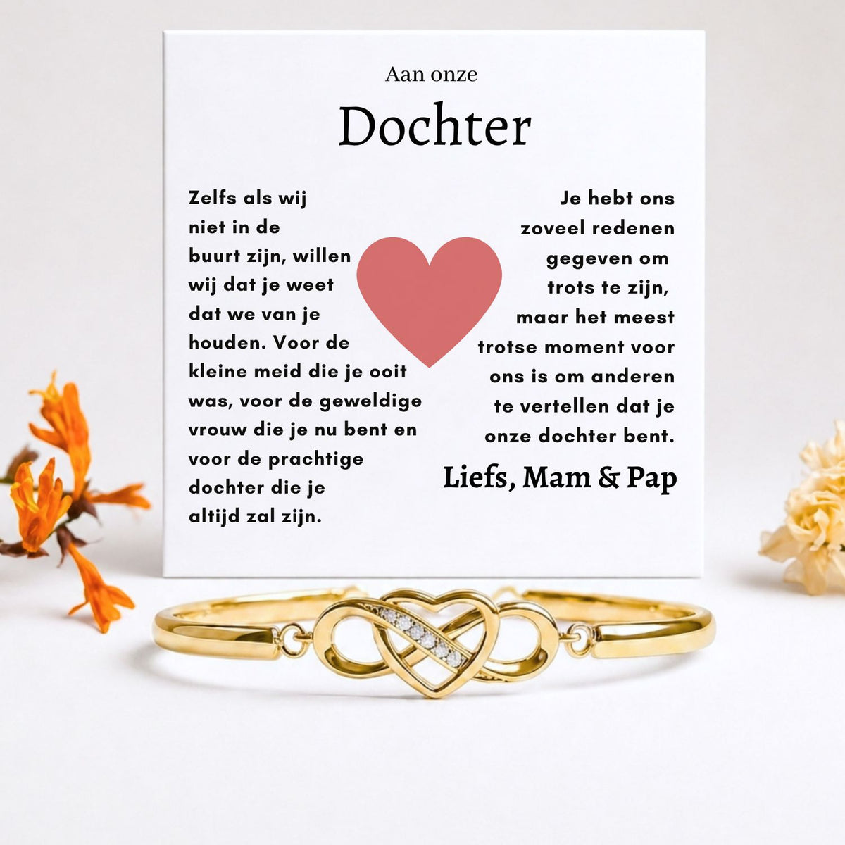 Afstudeercadeau infinity armband van papa en mama