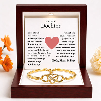 Afstudeercadeau infinity armband van papa en mama