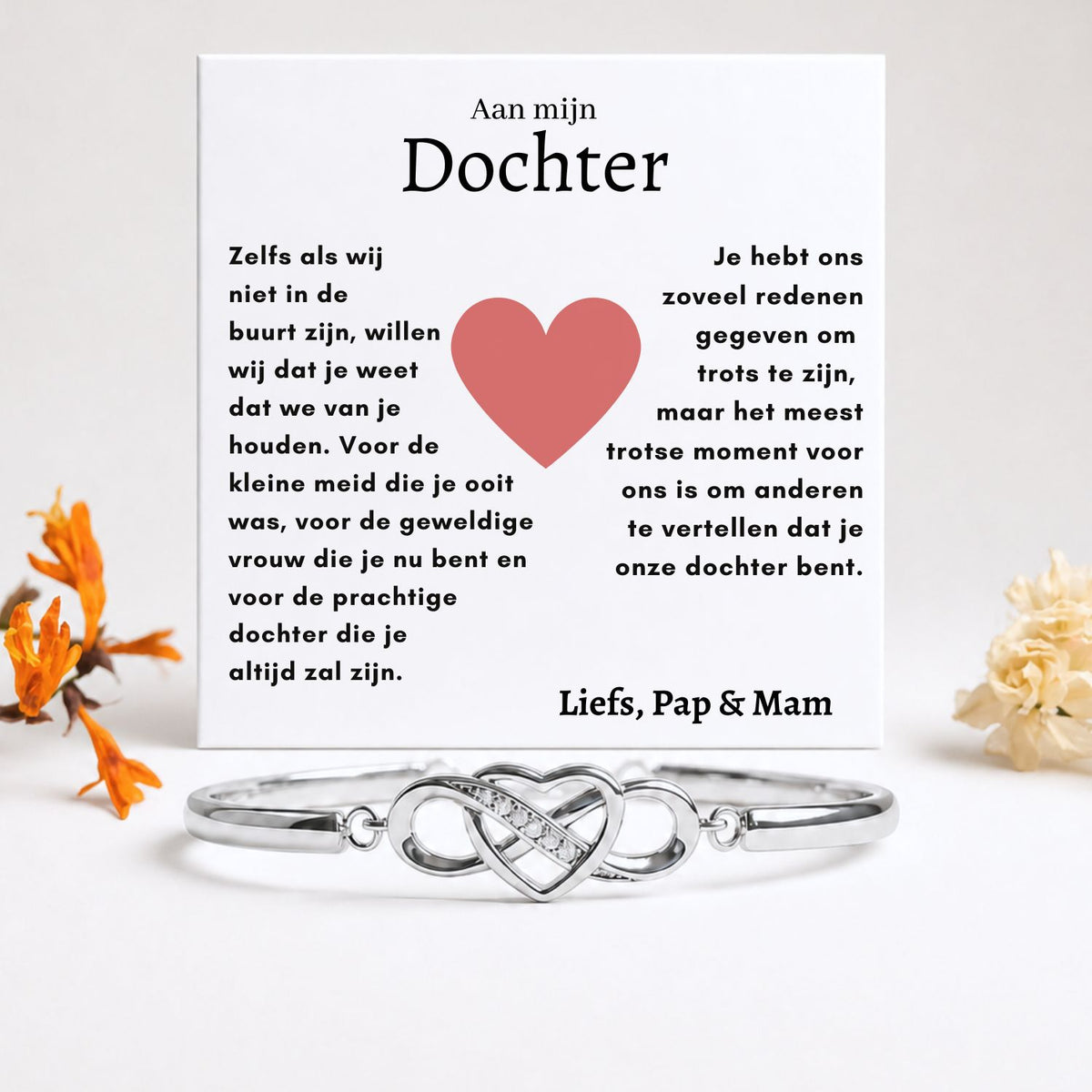 Afstudeercadeau infinity armband van papa en mama
