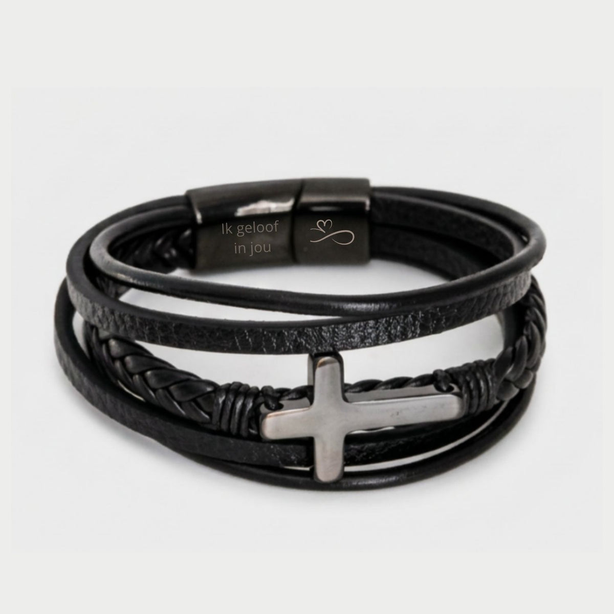 Aan mijn kleinzoon - Gevlochten Kruis Armband met Gravure