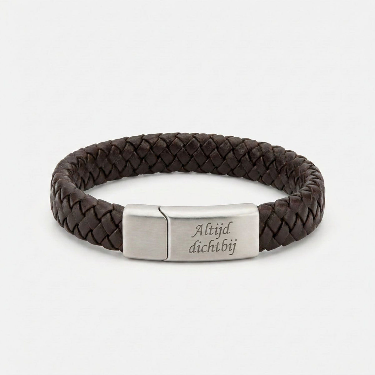 Braided leather bracelet styled on wrist