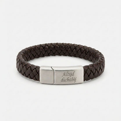 Braided leather bracelet styled on wrist