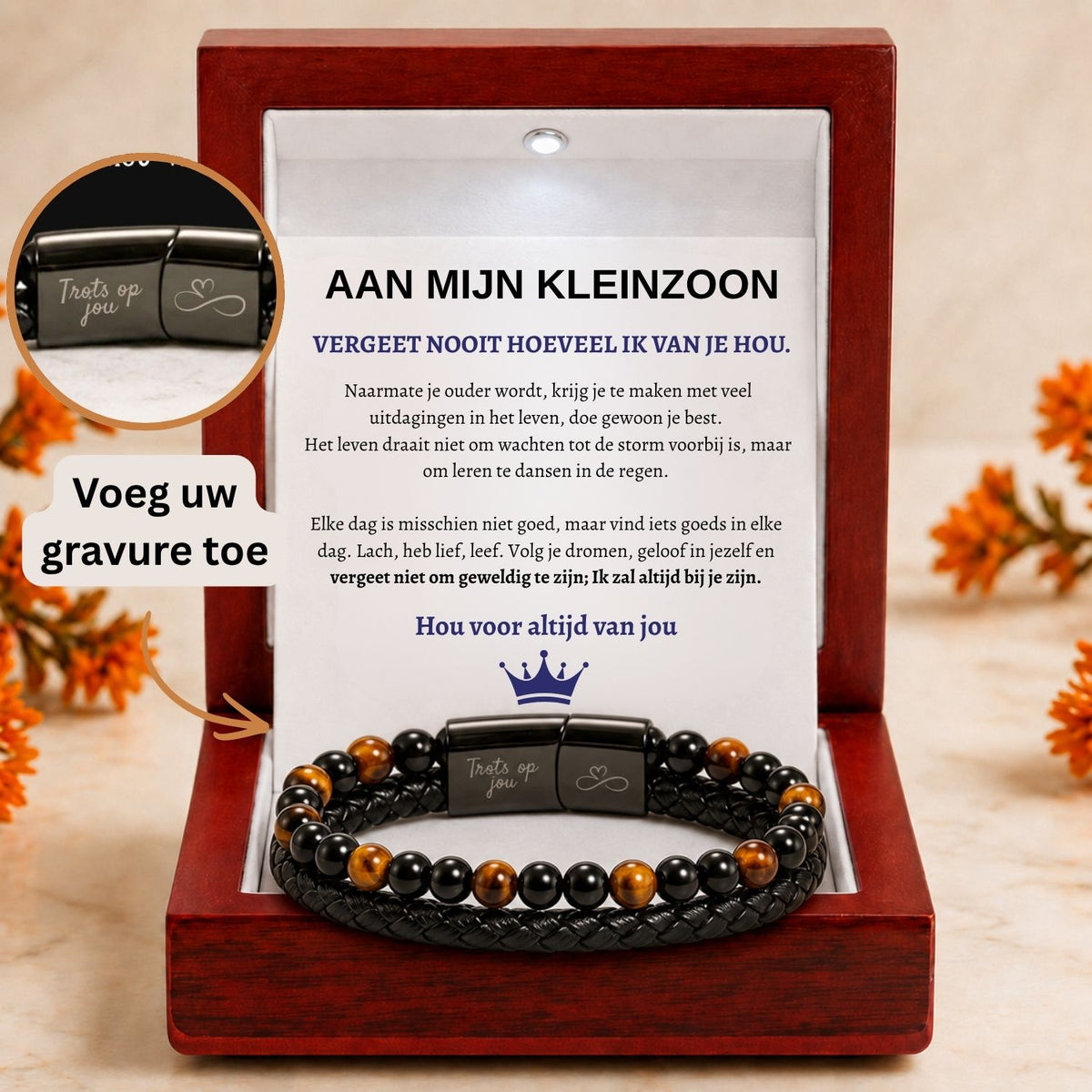 Gepersonaliseerde - Tijgeroog armband NEW