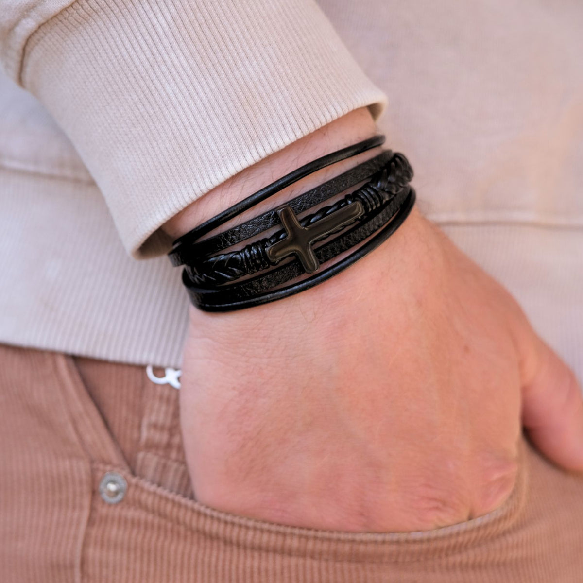 Gevlochten Kruis Armband met Gravure - Aan mijn man