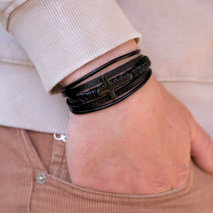 Gevlochten Kruis Armband met Gravure - Aan mijn man