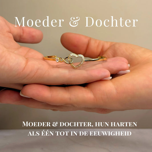 Moeder en dochter infinity armband in goud met hartje