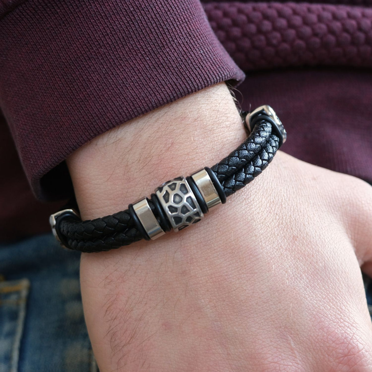 Aan mijn Zoon - Gevlochten zwarte armband met bedels - Het meest trotse moment
