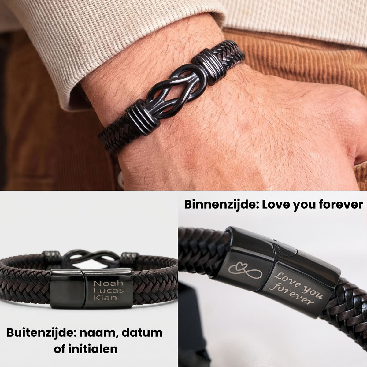 Aan mijn Man Zwart Infinity Armband met Gravuur