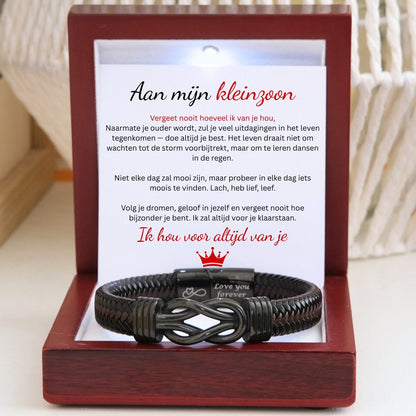 Aan mijn Kleinzoon -Zwart Infinity armband met gravure - Ik hou voor altijd van je