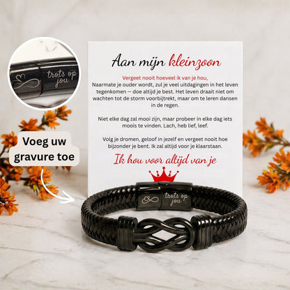 Aan mijn Kleinzoon -Zwart Infinity armband met gravure - Ik hou voor altijd van je