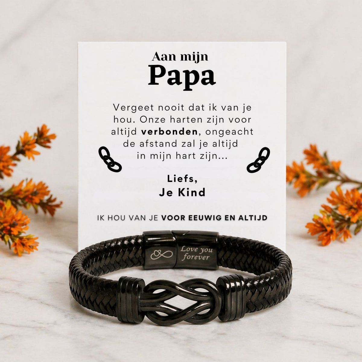 Aan mijn Papa - Zwart infinity armband