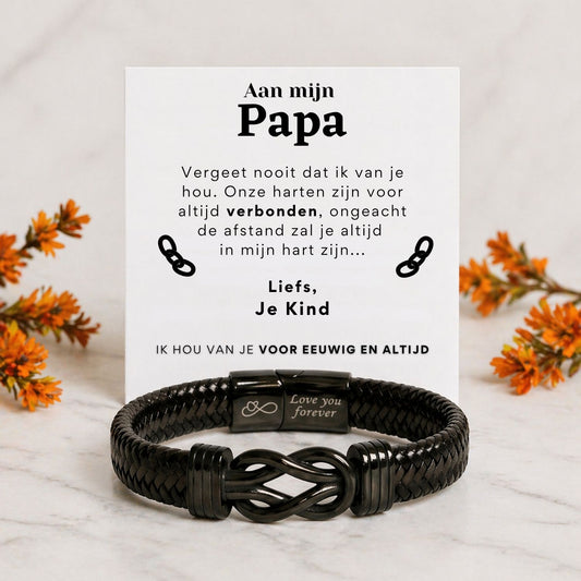 Aan mijn Papa - Zwart infinity armband