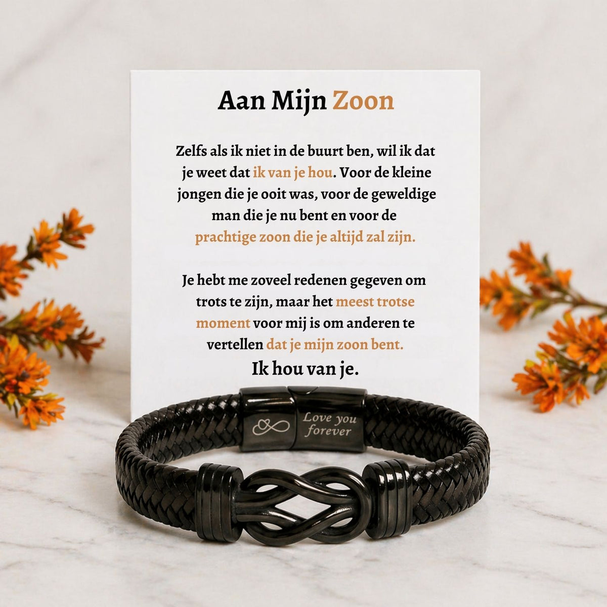Mijn zoon Zwart Infinity Armband  - Het meest trotse moment