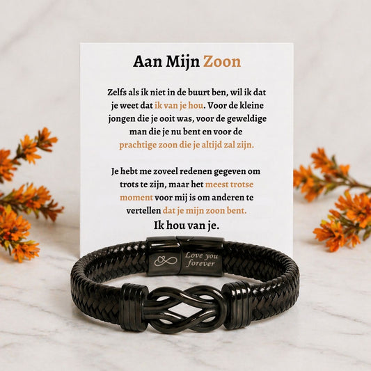 Mijn zoon Zwart Infinity Armband  - Het meest trotse moment