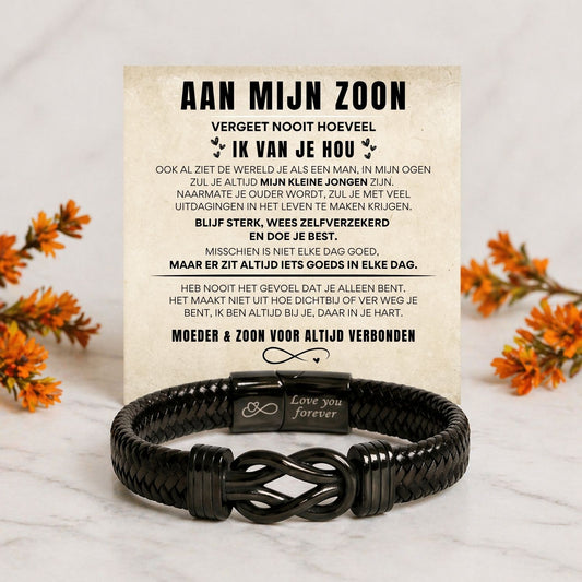 Aan mijn Zoon - Zwart infinity armband
