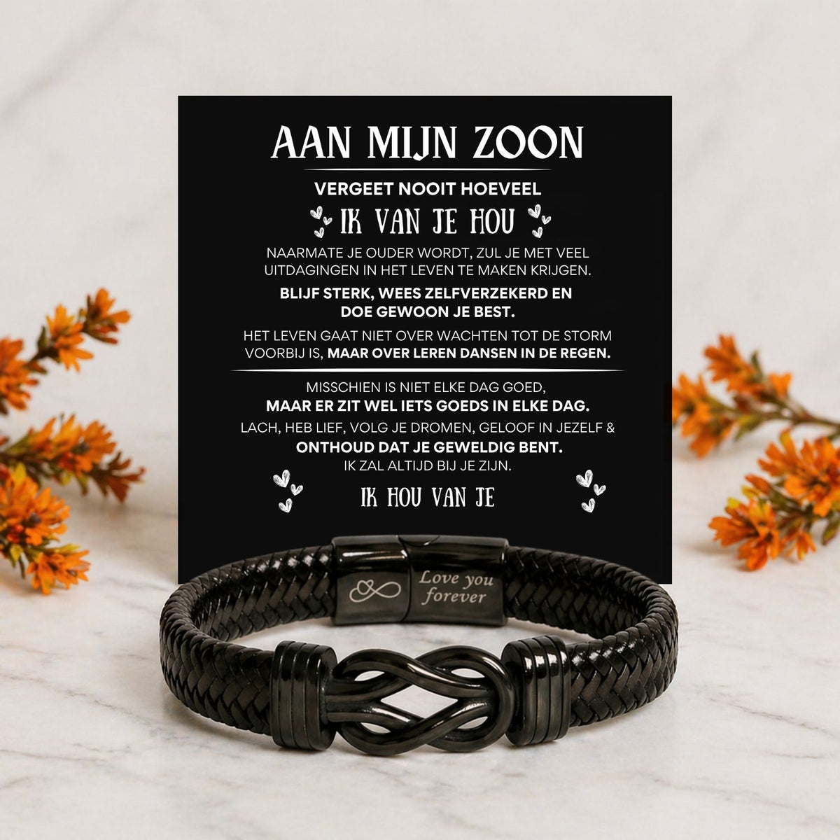 Aan mijn Zoon - Zwart infinity armband