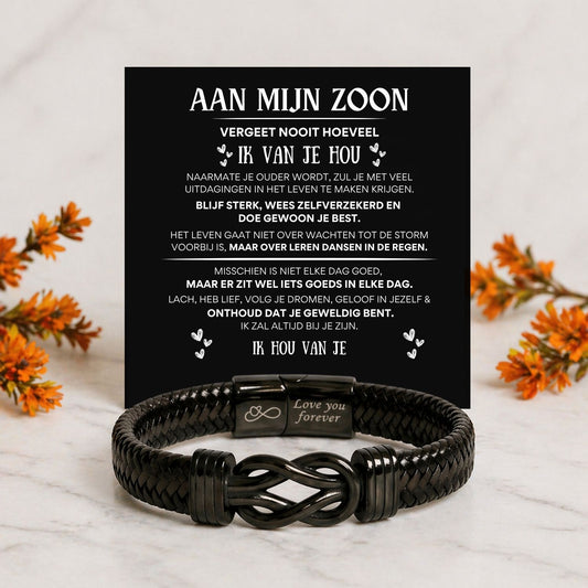 Aan mijn Zoon - Zwart infinity armband