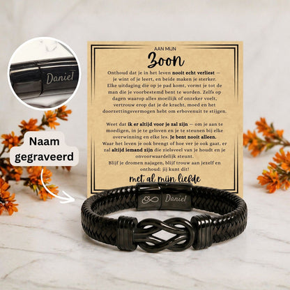 Aan mijn Zoon -Zwart Infinity armband - Met al mijn liefde - Gravure