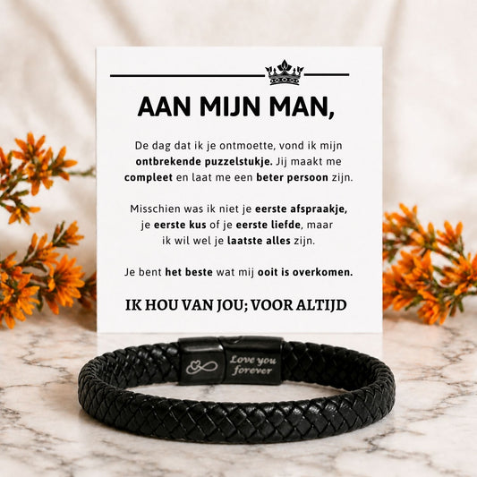 Aan mijn Man Zwarte Gevlochten Armband