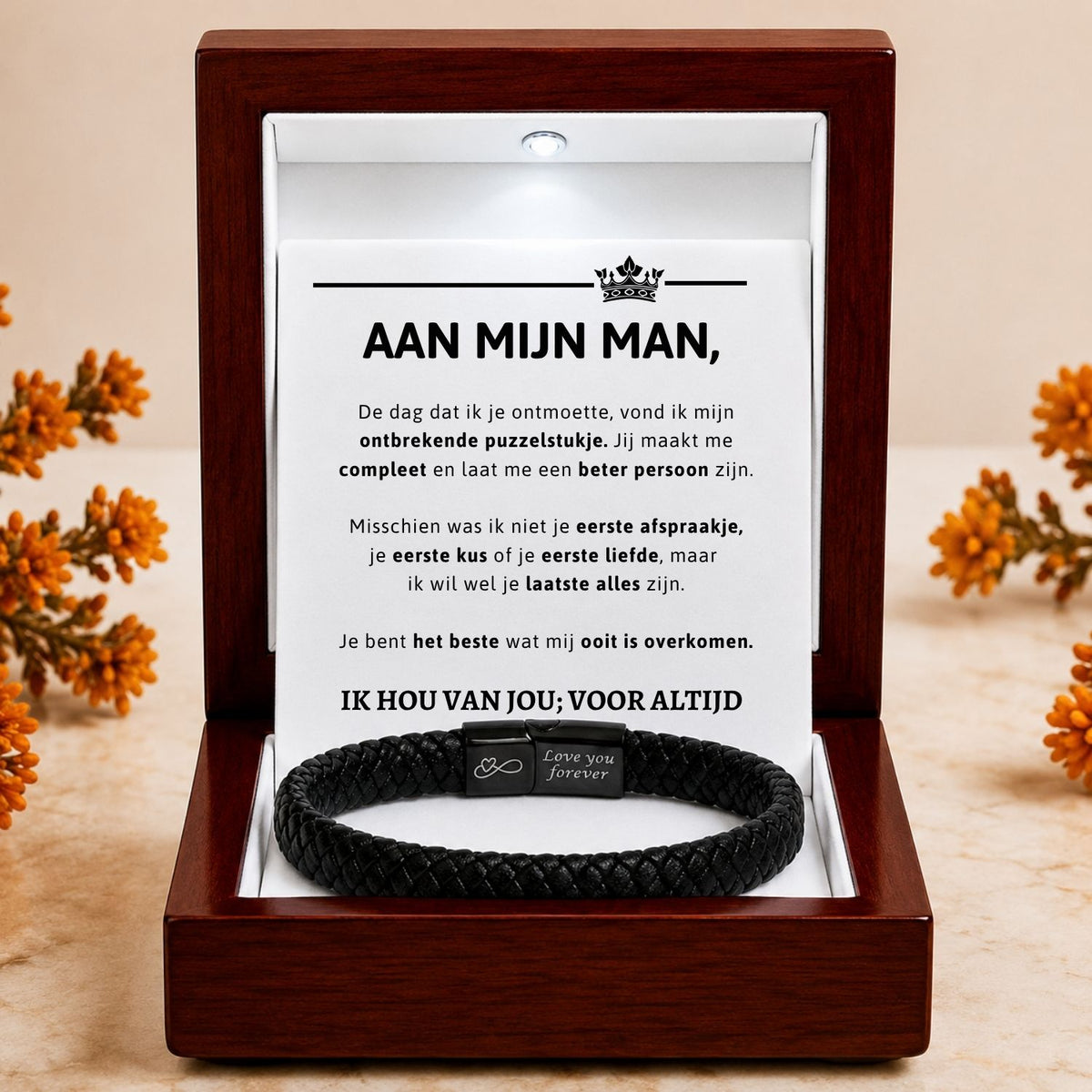 Aan mijn Man Zwarte Gevlochten Armband