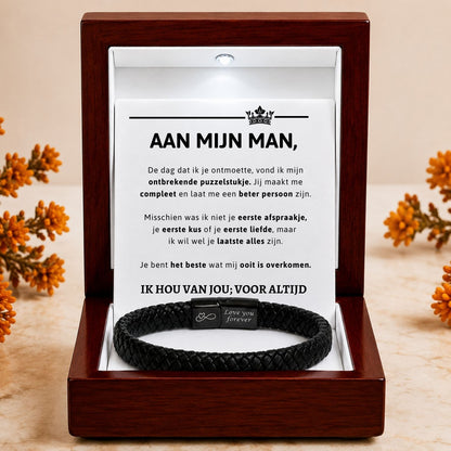 Aan mijn Man Zwarte Gevlochten Armband