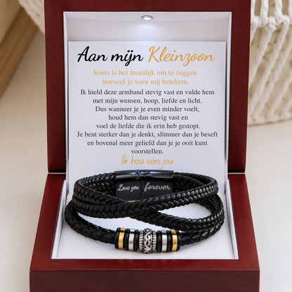 Aan Mijn Kleinzoon- Zwarte Gevlochten Armband met Bedels - Liefde en Licht