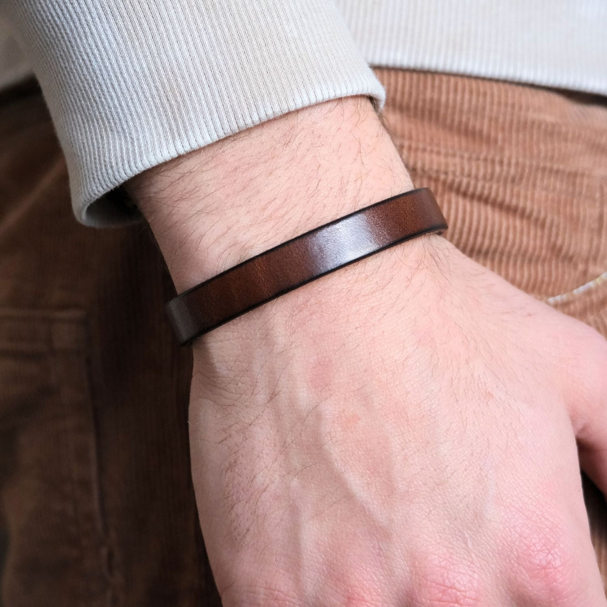 Bruine leren armband met Gravure - Aan mijn man