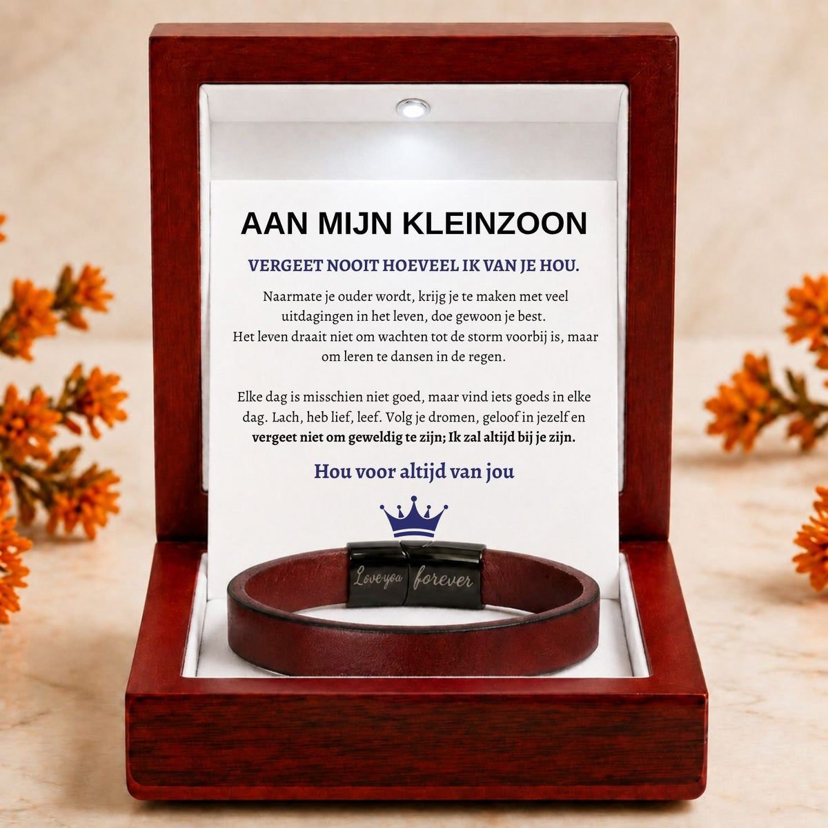 Aan Mijn Kleinzoon -  Bruine leren armband